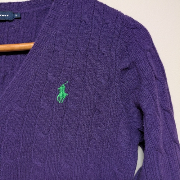 Ralph Lauren Sport Purple Cable Knit V-Neck Sweater Women’s M - Picture 6 of 7